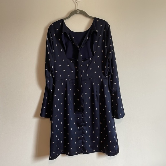 Polka Dot Dress Banana Republic Open Back 8 Navy Blue Midi Career Classic Prep - Picture 9 of 13